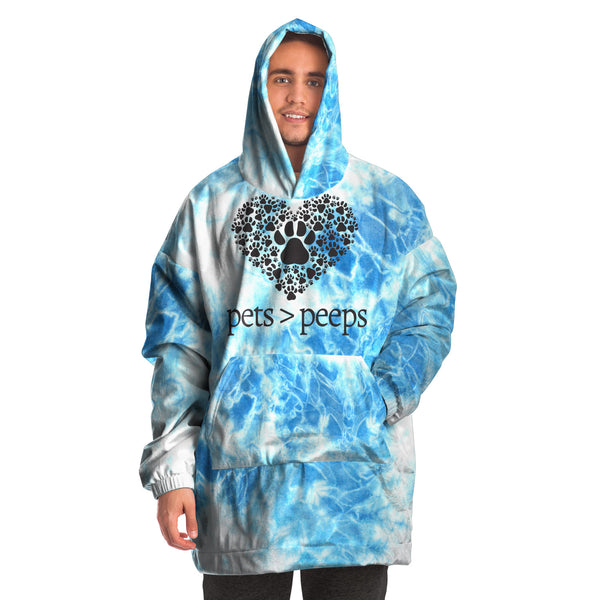 "pets > peeps"  Tie Dye Snug Hoodie (Blue)